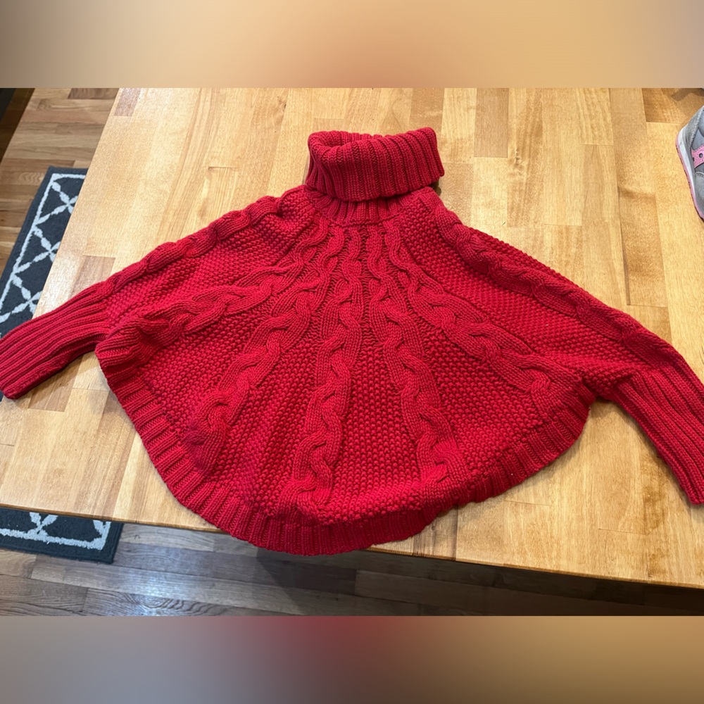 Carter's Red Cable Knit Turtleneck Poncho Sweater
